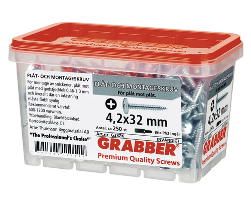 Grabber plåt- och montageskruv 4,2x32 mm i plastlåda
