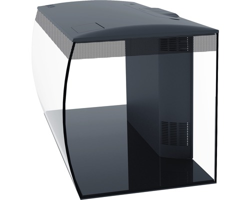 Akvarium med böjd glasfront och integrerat filtersystem