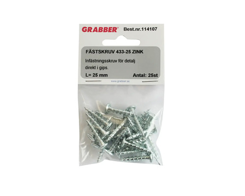 Förpackning med 25 zinkfästskruvar 25 mm från Grabber