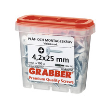 Plåt- och montageskruv 4,2x25 mm, cirka 100 stycken i plastlåda