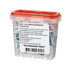 Plåt- och montageskruv i transparent plastlåda
