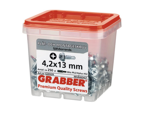 Grabber Premium kvalitetsskruvar 4,2x13 mm i transparent låda