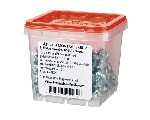 Plåtskruv och monteringsskruv i plastlåda