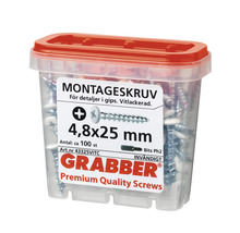 Monteringsskruvar 4,8x25 millimeter i genomskinlig plastlåda