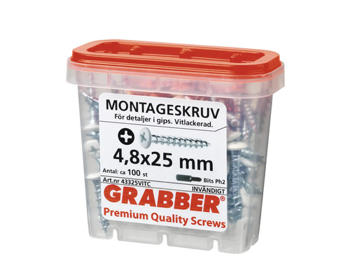 Monteringsskruvar 4,8x25 millimeter i genomskinlig plastlåda