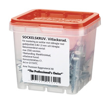 Sockelskruvar i transparent plastlåda med rött lock