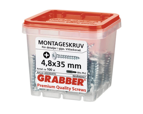 Grabber montageskruv 4,8x35 mm i transparent låda