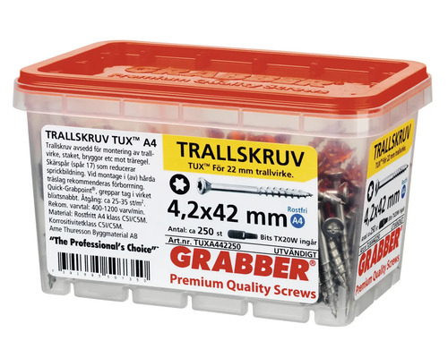 Grabber Trallskruv TUX A4 skruvar i behållare, 4,2x42 mm, cirka 250 stycken