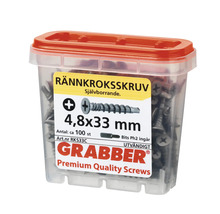 Takränneskruvar 4,8x33 mm i transparent plastlåda med rött lock