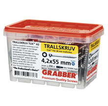 Grabber Trallskruv TUXA256250 terrassskruvar 4,2x55 millimeter i transparent låda med rött lock