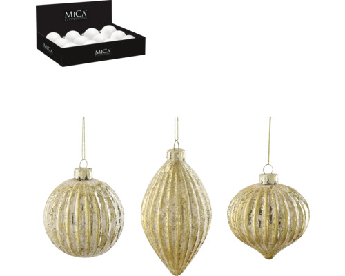 Ornament MICA kula lök Ø8cm guld blandade utföranden Dekorativa julgranskulor i glas, set
