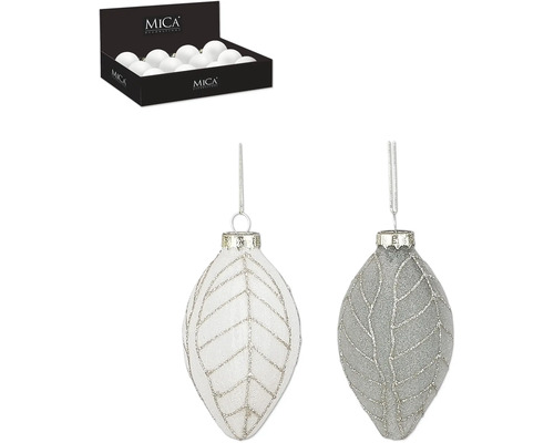 Ornament MICA blad 13cm blandade utföranden Julgransprydnadsset med bladdesign och kulor