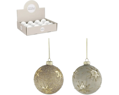 Julgranskulor med stjärnmönster och displaybox från House of Seasons