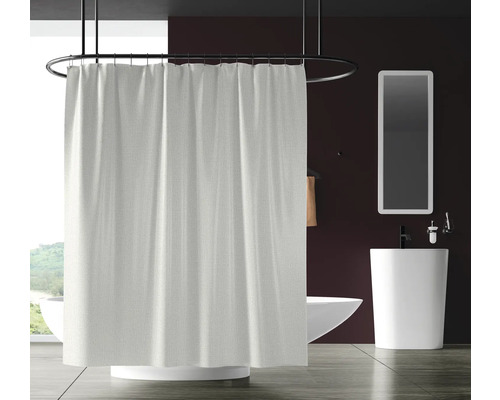 Duschdraperi BURSCHBERG Sunset Nata ullvit 100x200cm antibakteriell Modernt badrum med badkar, handfat, spegel och duschdraperi