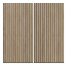 Två akustikpaneler med trälameller