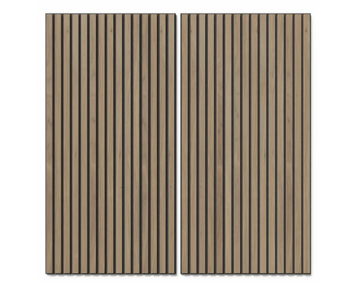 Två akustikpaneler med trälameller