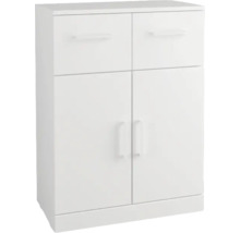 Vitt badrumsskåp med två lådor och två dörrar