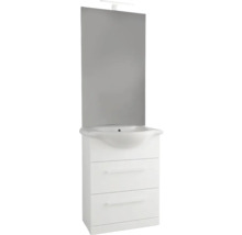 Vitt tvättställ med spegel och tre lådor för badrummet