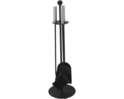 Eldstadstillbehör med skyffel, borste, eldgaffel och ställ