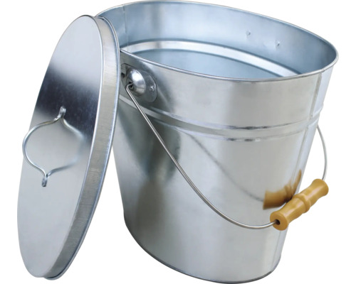 Galvaniserad hink med lock och trähandtag