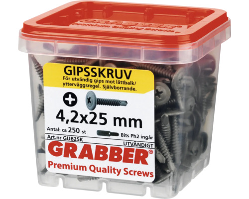Grabber gipsskruvar 4,2x25 mm i transparent behållare