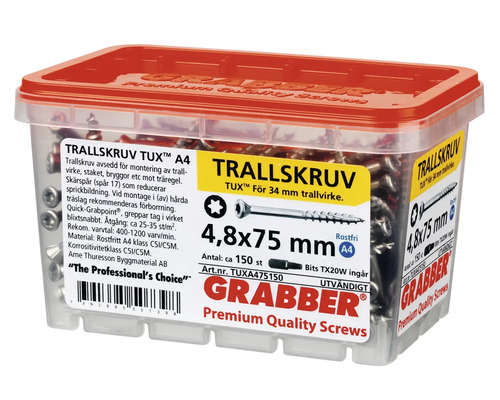 Förpackning med Grabber trallskruvar, 4,8 x 75 millimeter