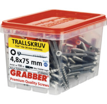 Grabber Trallskruv träskruvar 4,8x75 mm i transparent behållare med rött lock