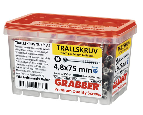 Grabber Premium Quality skruvar i behållare, storlek 4,8x75 millimeter