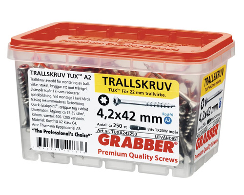 Trallskruvar i transparent plastförpackning