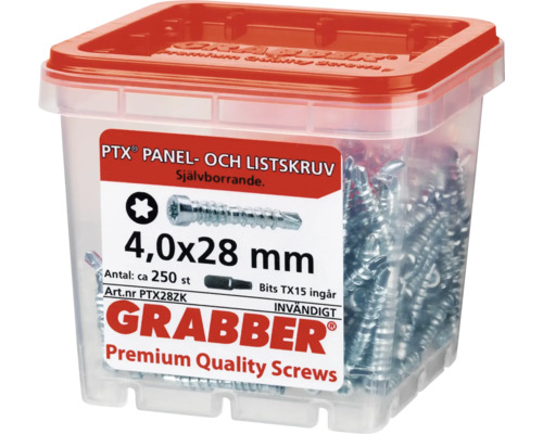 Grabber Premium Quality skruvar i behållare, storlek 4,0x28 mm