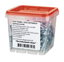 PTX Panel- och listskruv i transparent plastlåda med rött lock