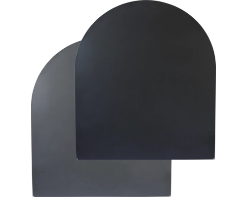 Två svarta rumsavdelare med rundade överkanter.