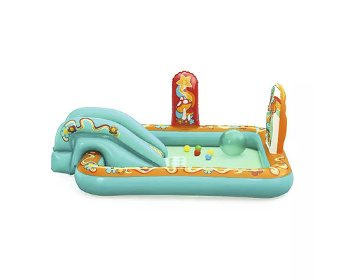 Uppblåsbar plaskdamm med rutschkana och bollar