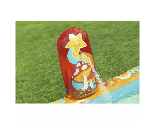 Uppblåsbar vattenrutschkana med stjärn- och svampmotiv för barn