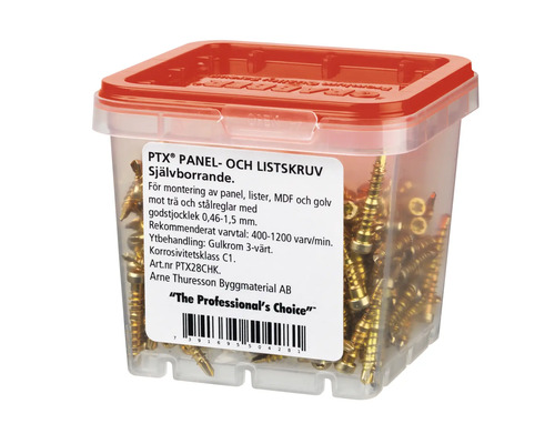 PTX Panel- och listskruvar i transparent låda med rött lock