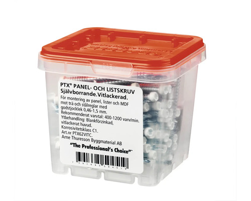 PTX Panel- och listskruv i genomskinlig plastlåda med orange lock