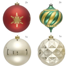 Julgransprydnadsset med kulor och figurer