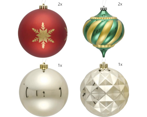 Julgransprydnadsset med kulor och figurer
