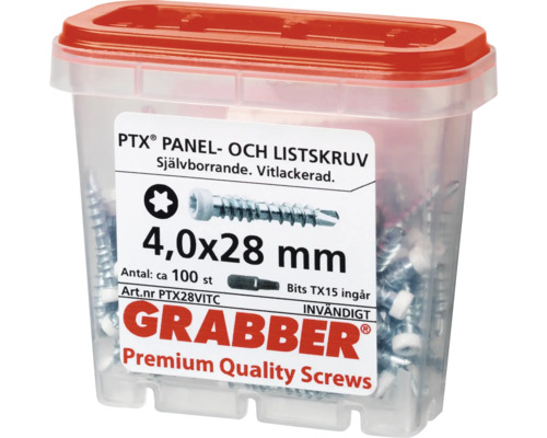 Grabber skruvar 4,0x28 mm i transparent behållare med rött lock