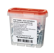 PTX Panel- och listskruvar i transparent plastlåda med rött lock