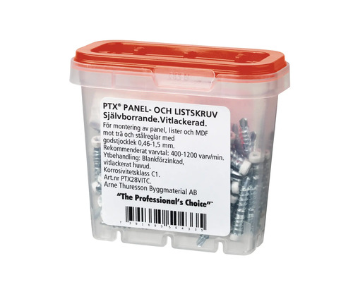 PTX Panel- och listskruvar i transparent plastlåda med rött lock