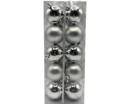 Julgranskulor LAFIORA plast 20-pack Ø8cm silver Tolv julgranskulor i en transparent förpackning.