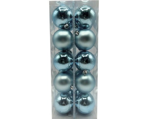 Julgranskulor LAFIORA plast 20-pack Ø8cm blåa Förpackning med flera ljusblå julgranskulor