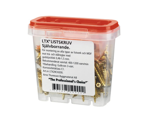 LTX skruvar i genomskinlig behållare med rött lock