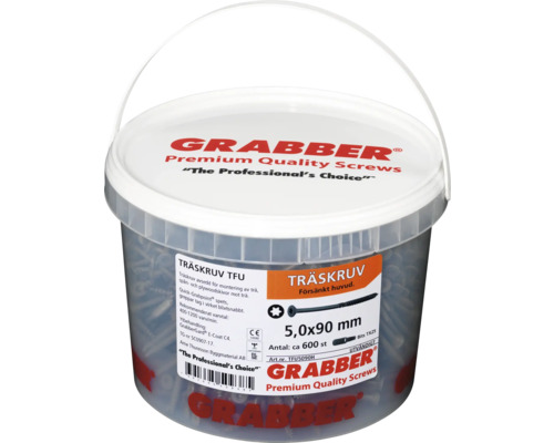 Grabber träskruvar TFU 5,0x90 mm i hink, cirka 600 stycken