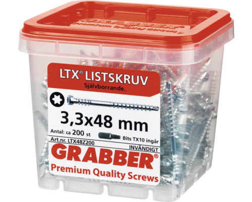 Grabber LTX skruvar 3,3x48 mm i transparent plastlåda med rött lock
