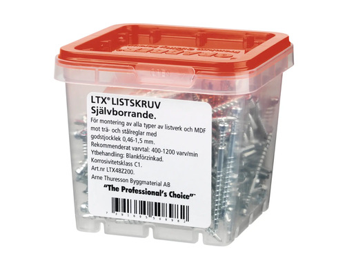 LTX Listskruv, självborrande, i transparent plastlåda med rött lock