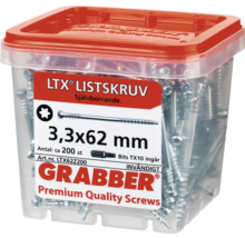 Grabber LTX träskruvar 3,3x62 mm i transparent behållare med rött lock