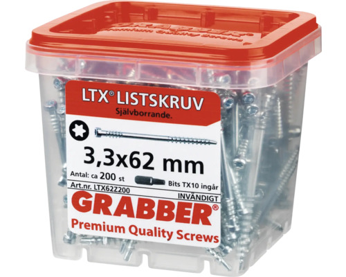 Grabber LTX träskruvar 3,3x62 mm i transparent behållare med rött lock