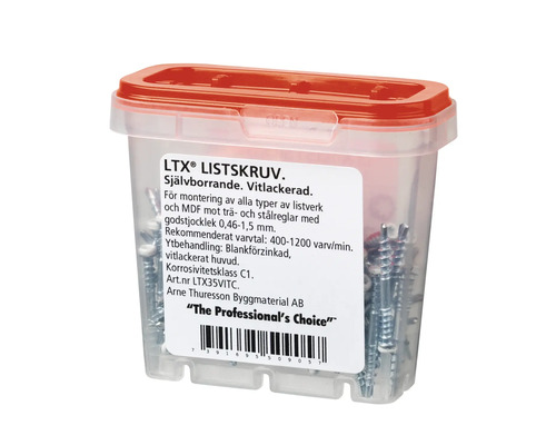 LTX träskruvar i transparent plastlåda med rött lock